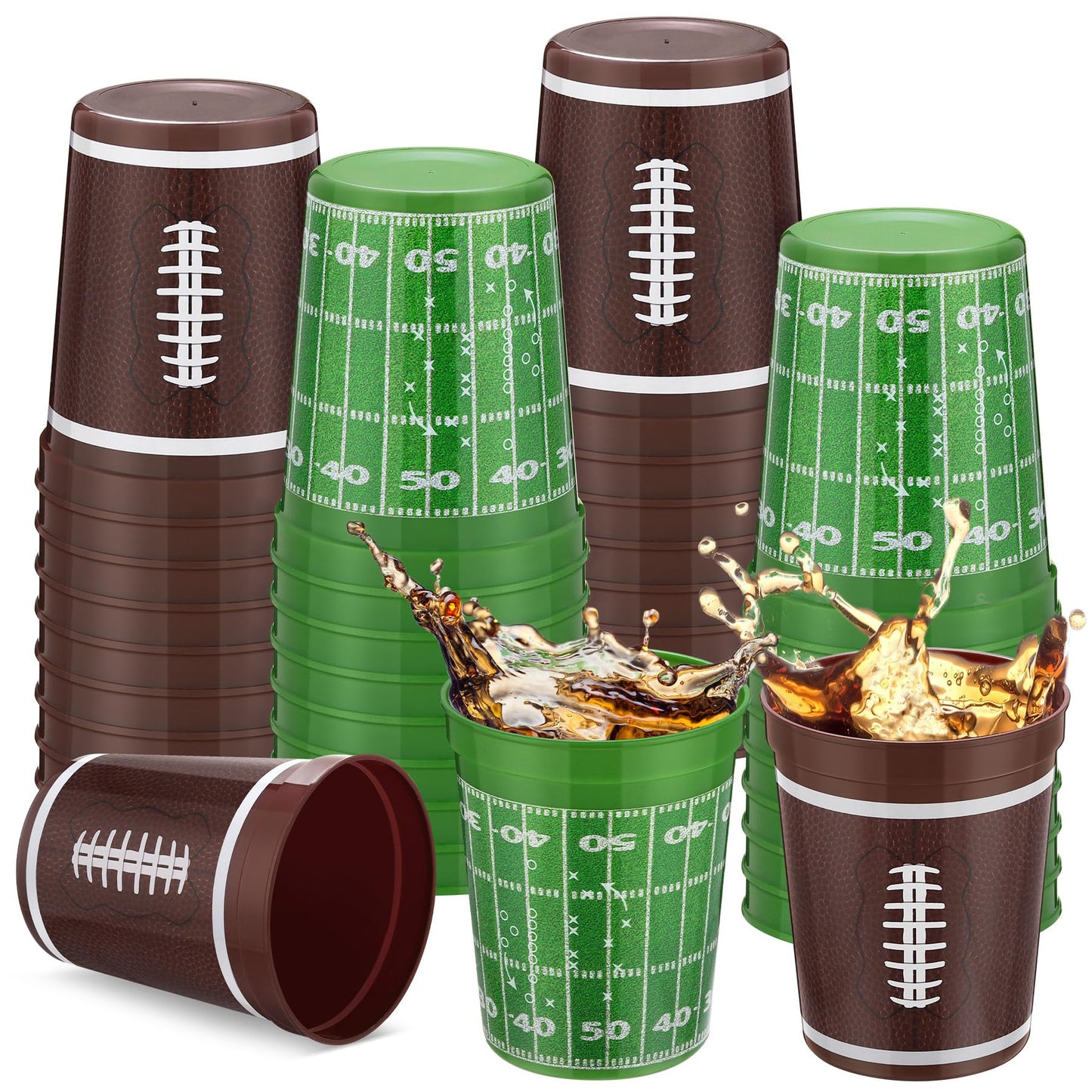 Kochorie 24 Pcs Reusable Football Plastic Cups 16 oz Thick Cocktail Drink Cup Bulk Football Stadium Cups for Tailgate Football Theme Party Favor Birthday Event Game Day Supplies Super Bowl Decoration
